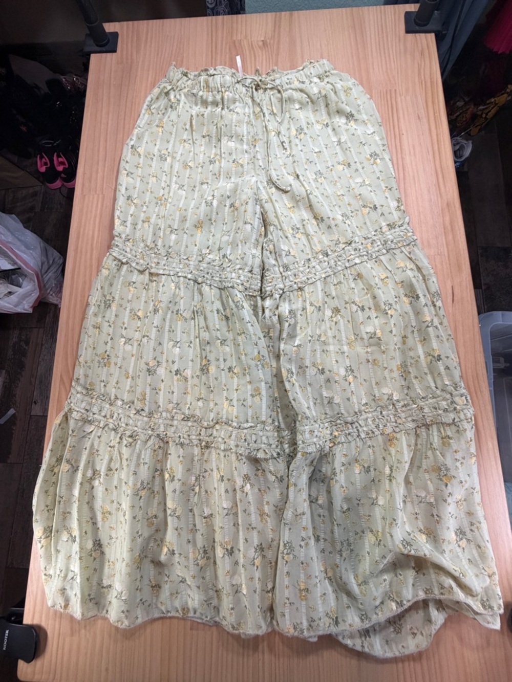 Free People Sage Green Pants with Leather Brand Tag